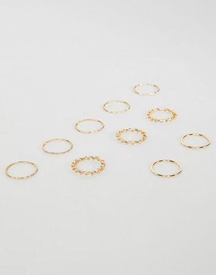 DESIGN pack of 10 rings with minimal wire design in gold