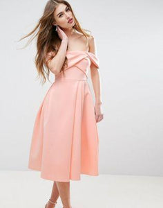 Fold Detail Bardot Scuba Prom Dress