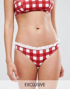 DESIGN FULLER BUST Exclusive Red Gingham Cotton Trim High Hipster Bikini Bottom