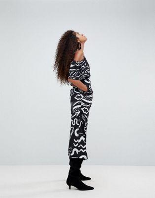 Made In Kenya Cold Shoulder Jumpsuit In Doodles Print