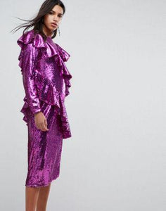 Embellished Deconstructed All Over Sequin Midi Dress