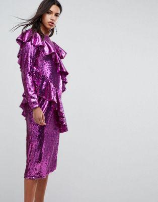 Embellished Deconstructed All Over Sequin Midi Dress