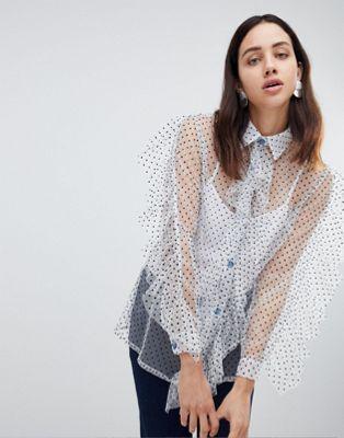 House Of Holland Flocked Tulle Frill Shirt