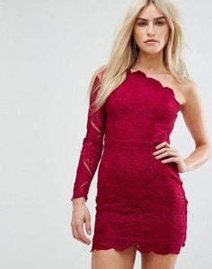 Love Triangle One Shoulder Mini Dress In All Over Lace