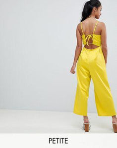 Fashion Union Petite Cami Jumpsuit With Tie Back In Satin