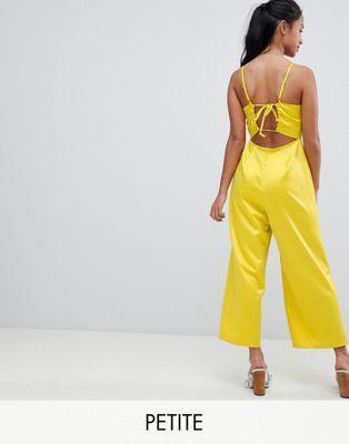 Fashion Union Petite Cami Jumpsuit With Tie Back In Satin