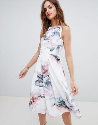 Little Mistress Fit & Flare Midi Dress With Open Back