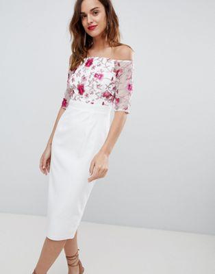 Little Mistress Half Sleeve Midi Dress With Embroidered Lace Upper