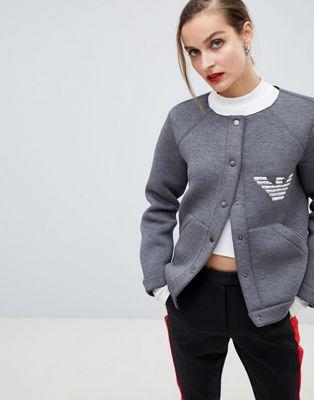 Emporio Armani Neoprene Bomber Jacket with Embroidered Eagle